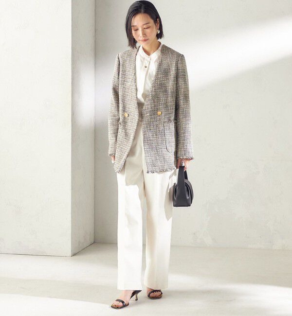 SHIPS for women「トライスピン 杢 ツイード カラーレス ジャケット（セレモニー対応可）」|ノーカラージャケット|