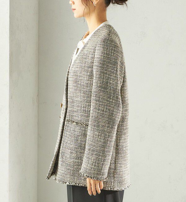 SHIPS for women「トライスピン 杢 ツイード カラーレス ジャケット（セレモニー対応可）」|ノーカラージャケット|
