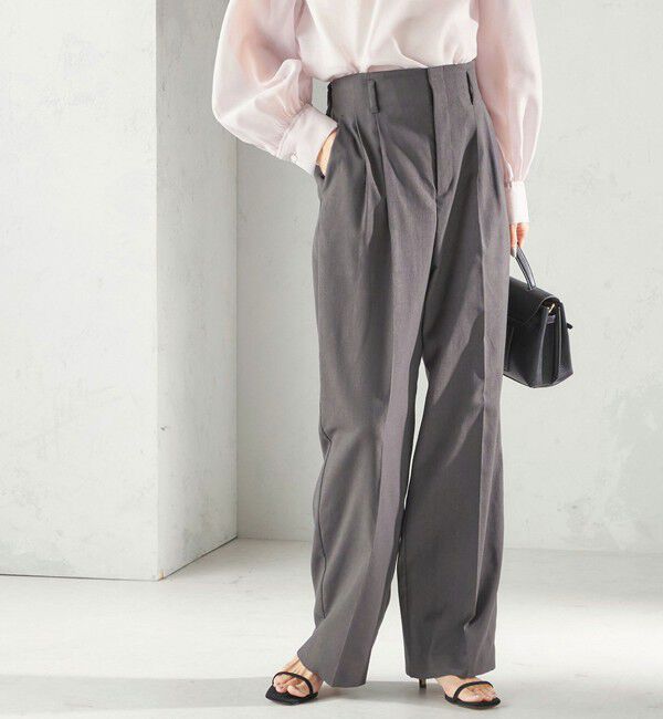 SHIPS for women「《予約》〈UVカット・吸水速乾・手洗い可能〉綿麻混 オックス 2タック ストレート パンツ」|その他|ダークグレー