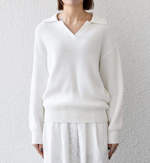 SHIPS any「《予約》SHIPS any:〈手洗い可能〉コットン ミックス スキッパー ポロ ニット プルオーバー」|ニット・セーター|