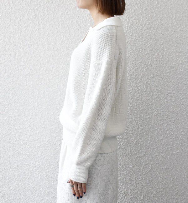 SHIPS any「《予約》SHIPS any:〈手洗い可能〉コットン ミックス スキッパー ポロ ニット プルオーバー」|ニット・セーター|