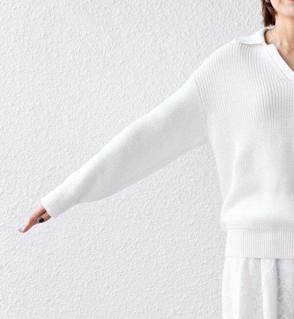 SHIPS any「《予約》SHIPS any:〈手洗い可能〉コットン ミックス スキッパー ポロ ニット プルオーバー」|ニット・セーター|