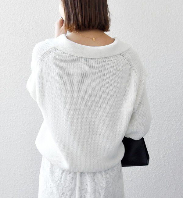 SHIPS any「《予約》SHIPS any:〈手洗い可能〉コットン ミックス スキッパー ポロ ニット プルオーバー」|ニット・セーター|