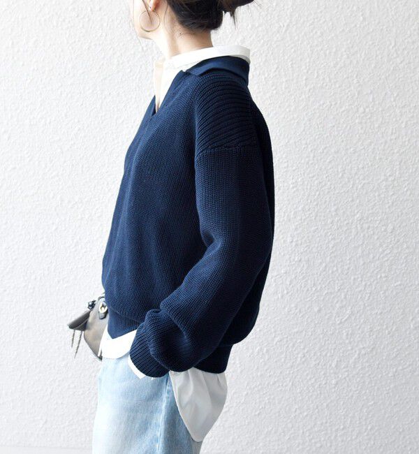 SHIPS any「《予約》SHIPS any:〈手洗い可能〉コットン ミックス スキッパー ポロ ニット プルオーバー」|ニット・セーター|