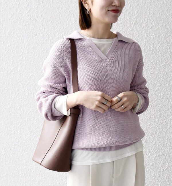 SHIPS any「《予約》SHIPS any:〈手洗い可能〉コットン ミックス スキッパー ポロ ニット プルオーバー」|ニット・セーター|