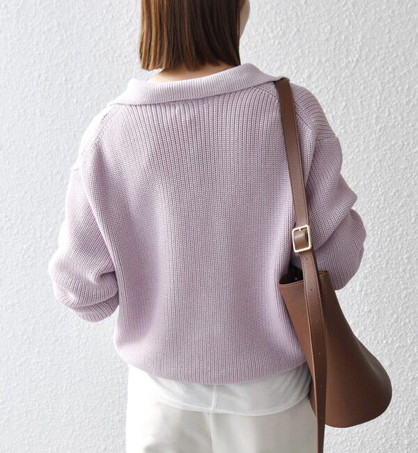 SHIPS any「《予約》SHIPS any:〈手洗い可能〉コットン ミックス スキッパー ポロ ニット プルオーバー」|ニット・セーター|