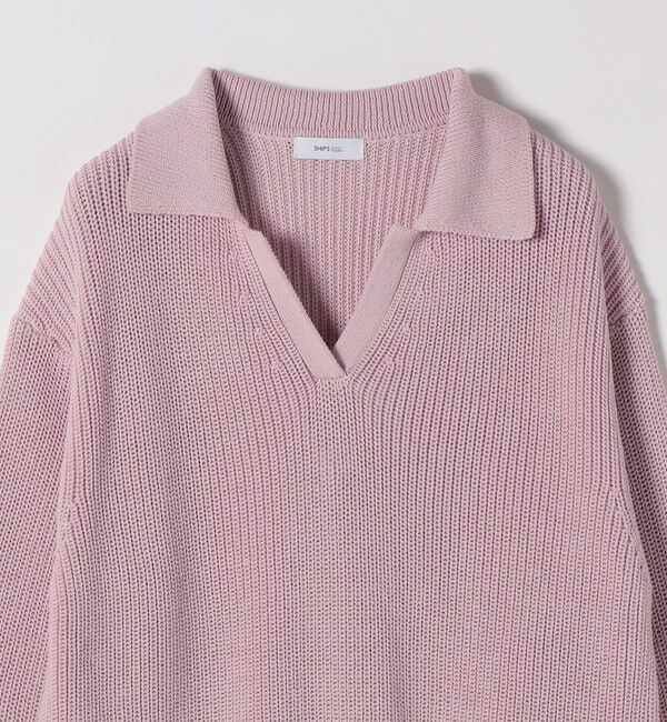 SHIPS any「《予約》SHIPS any:〈手洗い可能〉コットン ミックス スキッパー ポロ ニット プルオーバー」|ニット・セーター|