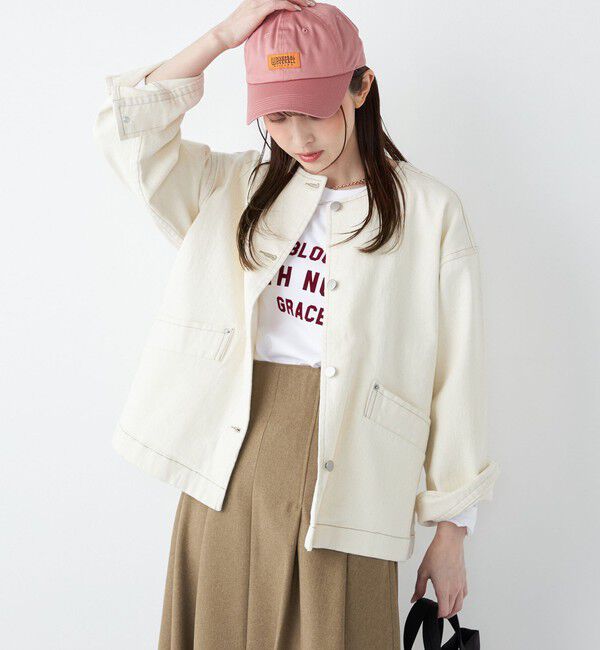 SHIPS Colors 「《予約》SHIPS Colors:〈洗濯機可能〉デニム ノーカラー ジャケット◆」|デニムジャケット|ナチュラル