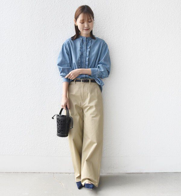 SHIPS for women「《予約》【WEB限定】〈洗濯機可能〉ライトオンス フリル デニム シャツ」|シャツ・ブラウス|