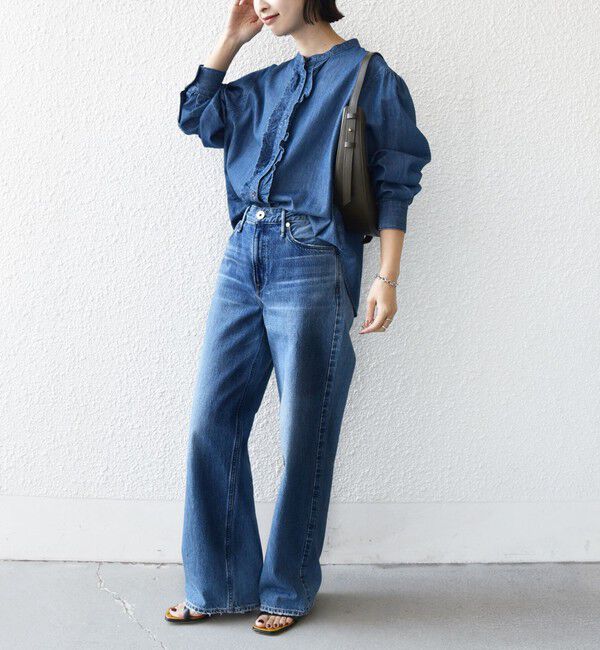 SHIPS for women「《予約》【WEB限定】〈洗濯機可能〉ライトオンス フリル デニム シャツ」|シャツ・ブラウス|