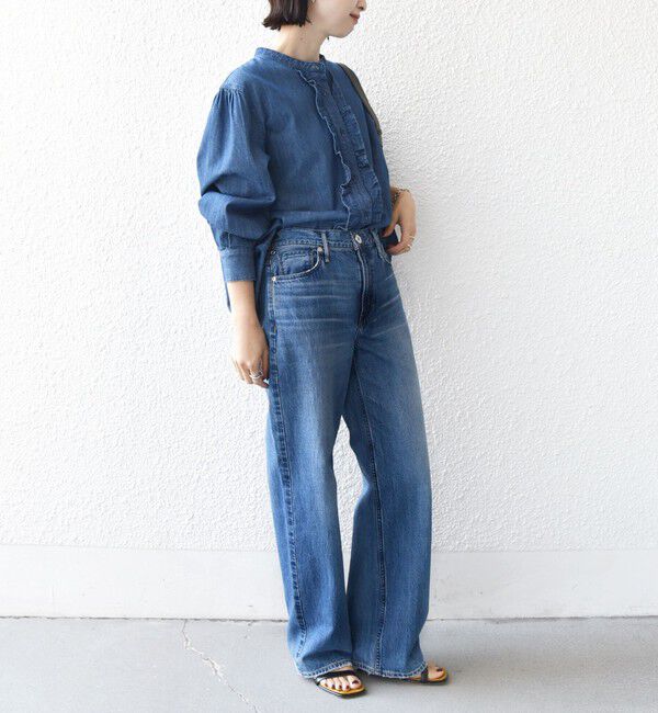 SHIPS for women「《予約》【WEB限定】〈洗濯機可能〉ライトオンス フリル デニム シャツ」|シャツ・ブラウス|