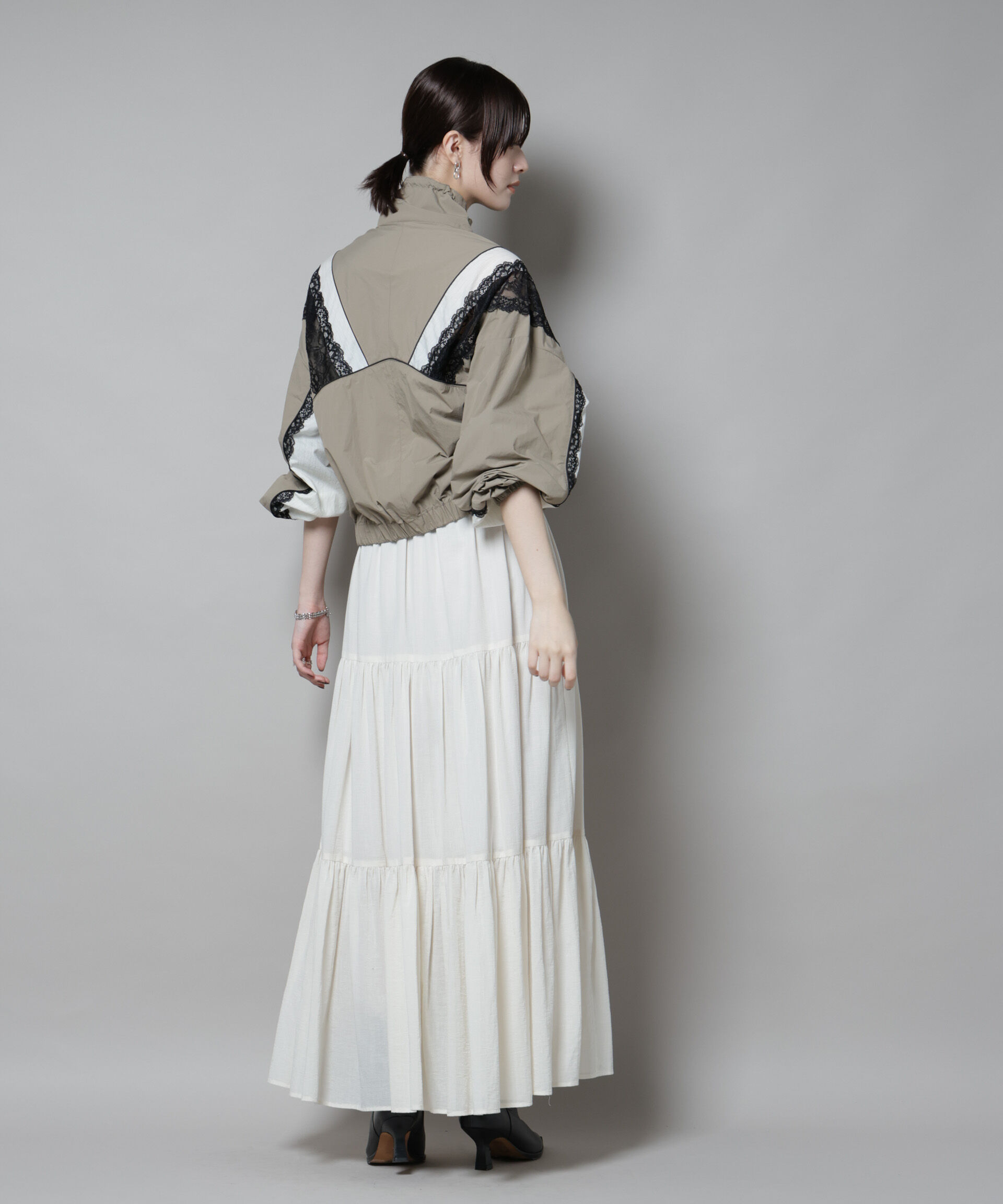 nano･universe「レース&times;ストライプ切替ナイロンブルゾン」|ブルゾン・スタジャン|