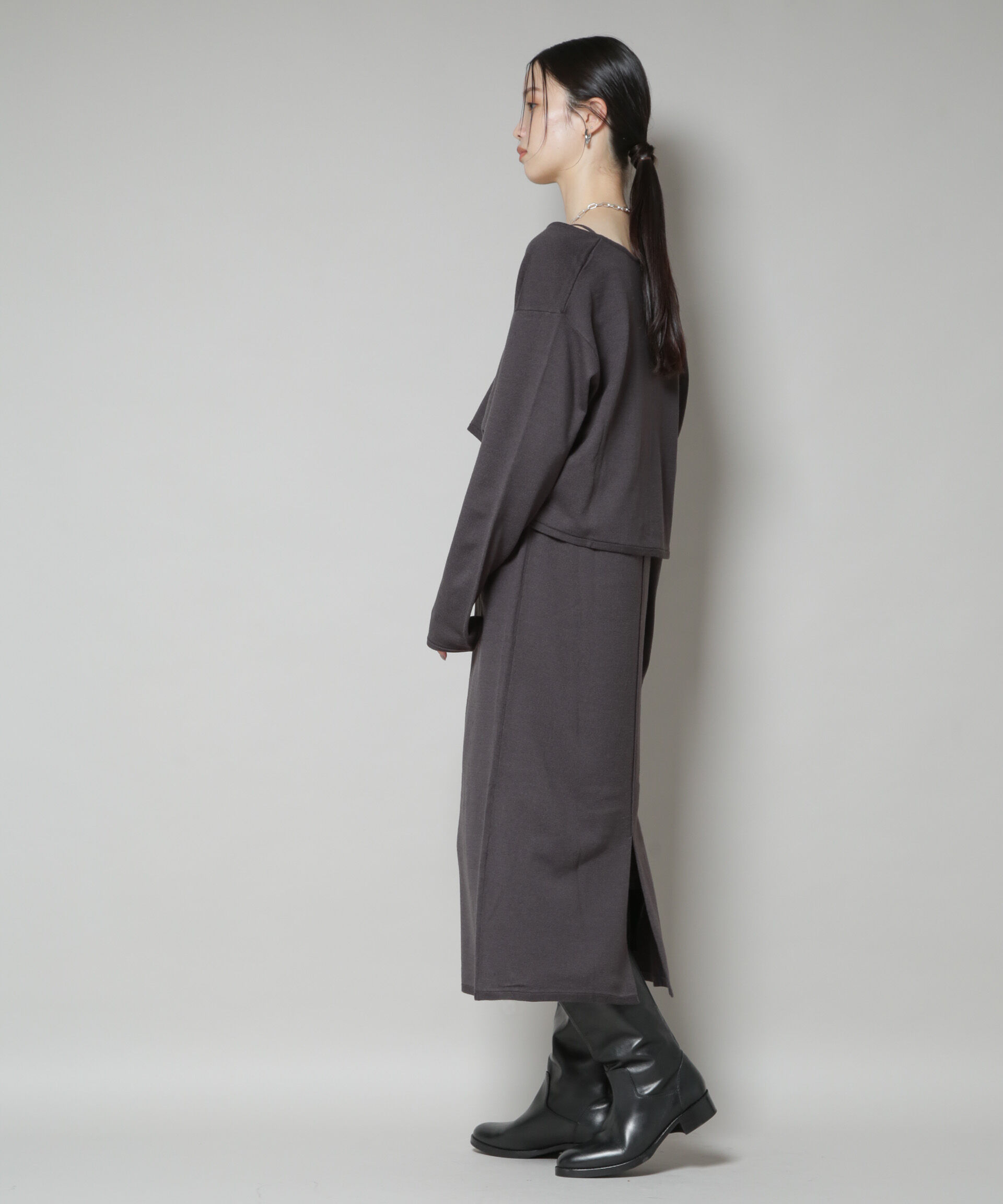 nano･universe「ニットキャミワンピース&times;クロップドVネックニット セット」|ワンピース|