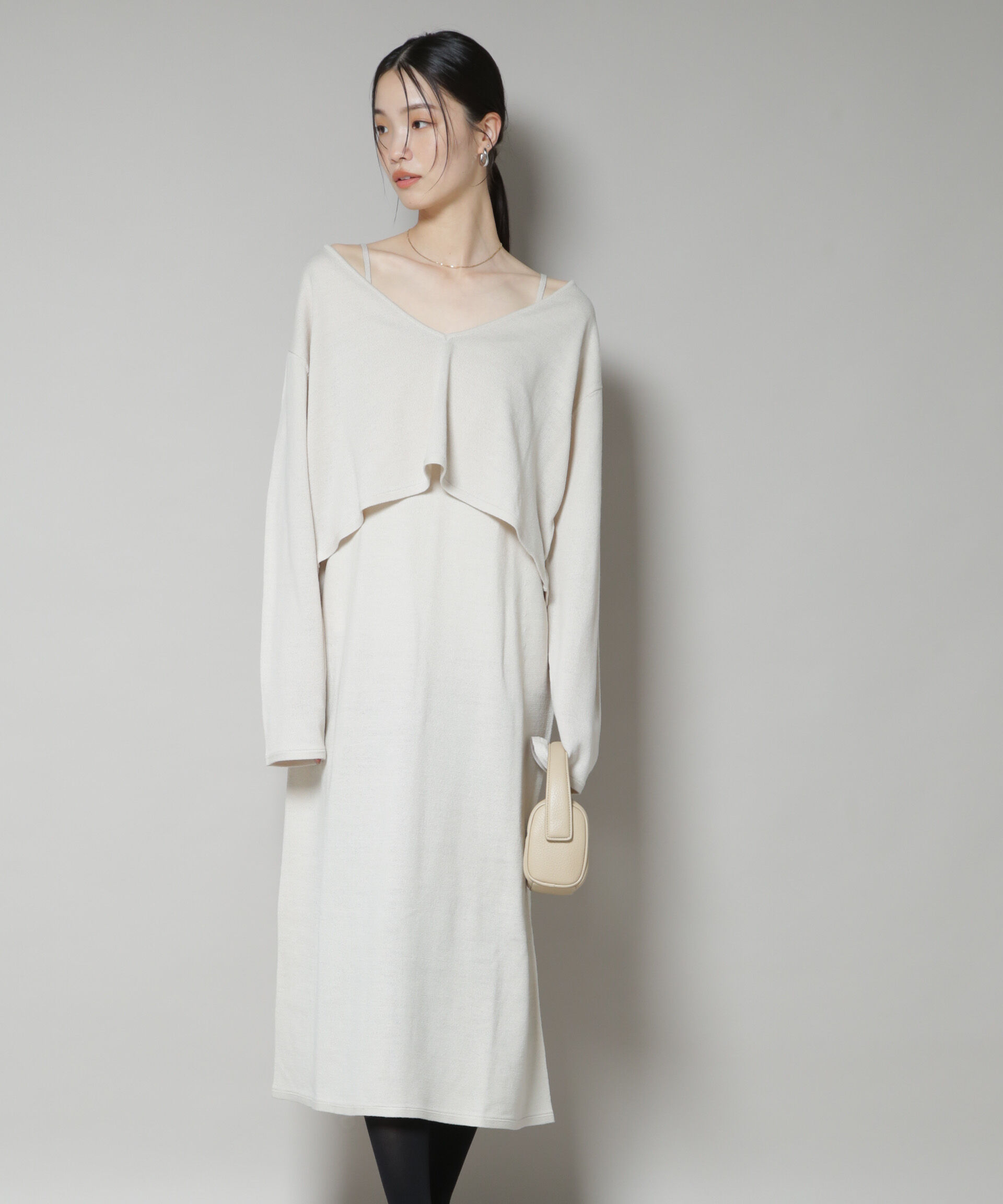 nano･universe「ニットキャミワンピース&times;クロップドVネックニット セット」|ワンピース|