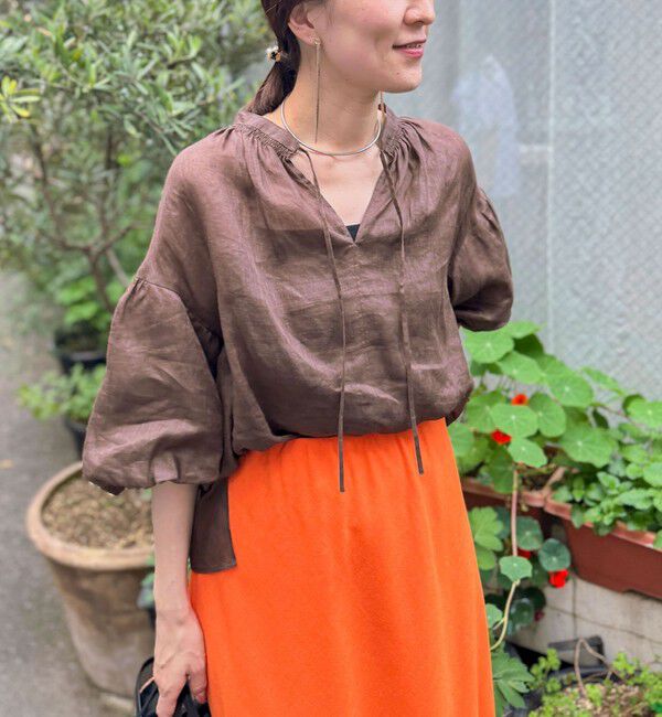 NOLLEY'S「◇【WEB限定カラーあり】シアーラミー袖バルーンブラウス」|シャツ・ブラウス|ブラウン