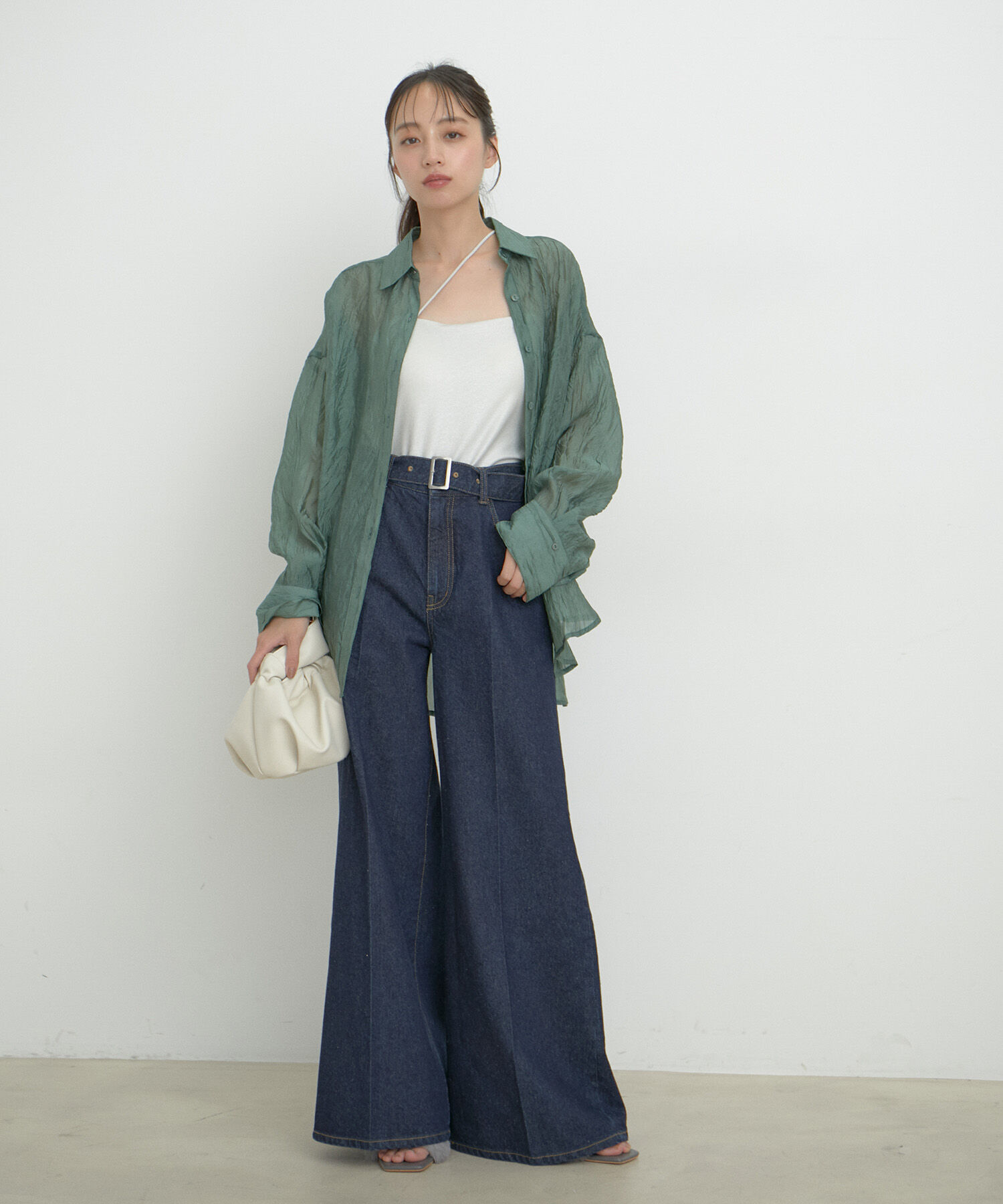 VIS「【洗える】センタープレスワイドデニム」|デニム|