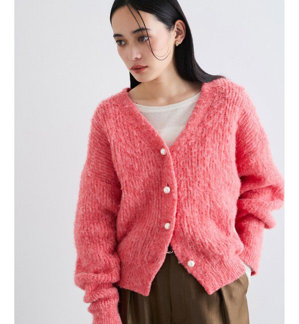 VIS「パールボタンVネック片畦ニットカーディガン」|カーディガン|