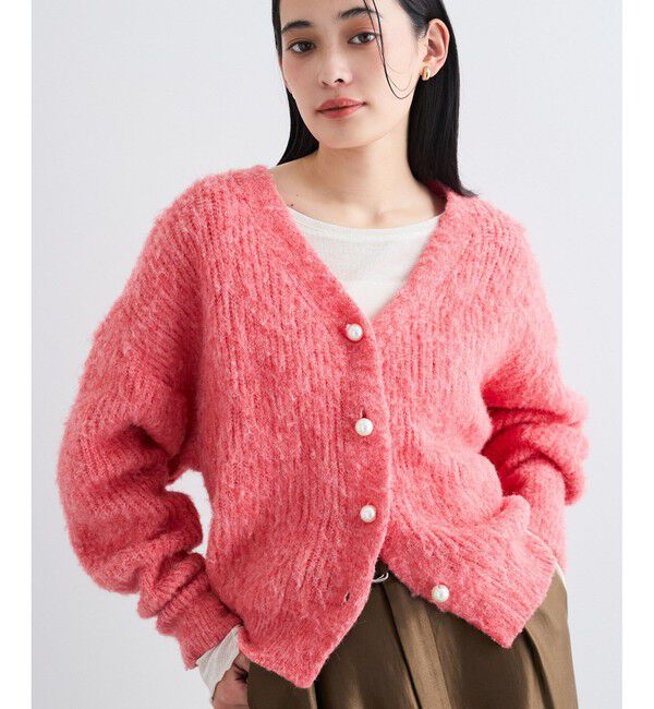 VIS「パールボタンVネック片畦ニットカーディガン」|カーディガン|赤サブ