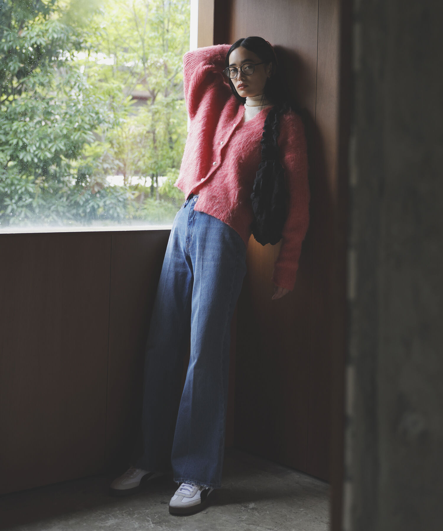 VIS「パールボタンVネック片畦ニットカーディガン」|カーディガン|