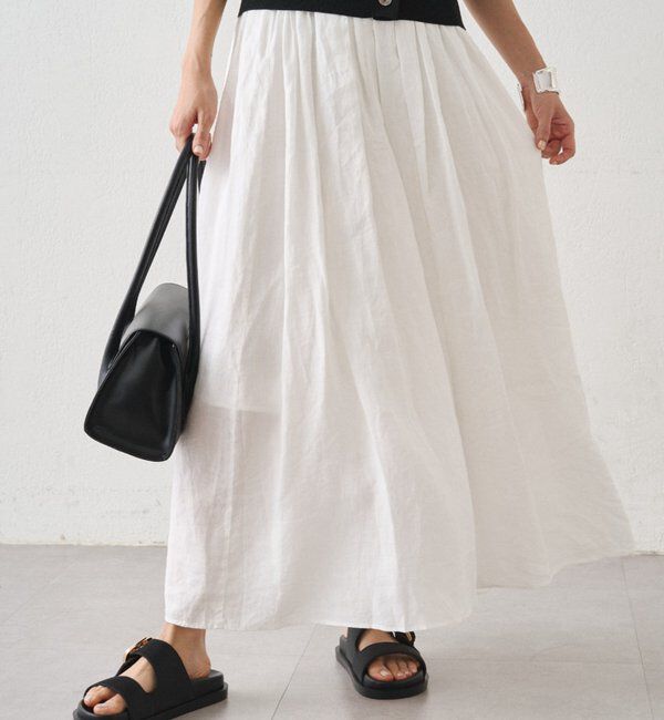  「リネンタックギャザースカート」|スカート|オフホワイト