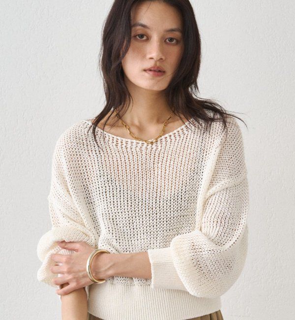  「クリスピーコットンショートニット」|ニット・セーター|オフホワイト