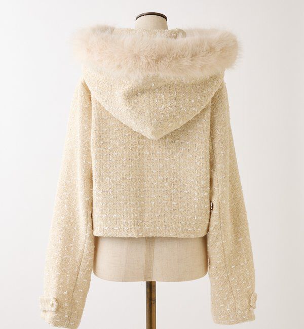  「フェイクファーフード付きツイードジャケット【セットアップ可能】」|ダウンベスト・ベスト|