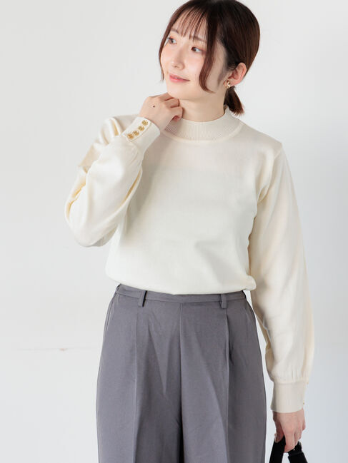 Te chichi TERRASSE「袖口金釦ハイネックニット」|ニット・セーター|オフホワイト