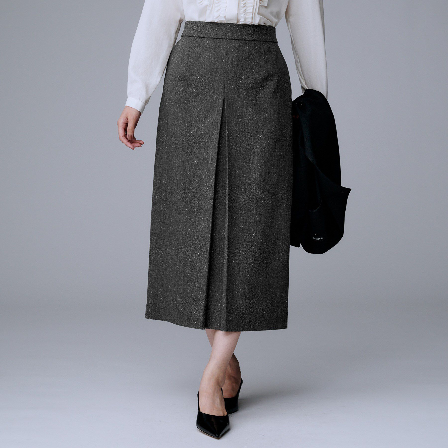 UNTITLED「【ウエスト後ろゴム/シーズンレス】シルクネップツイード ナロースカート」|スカート|