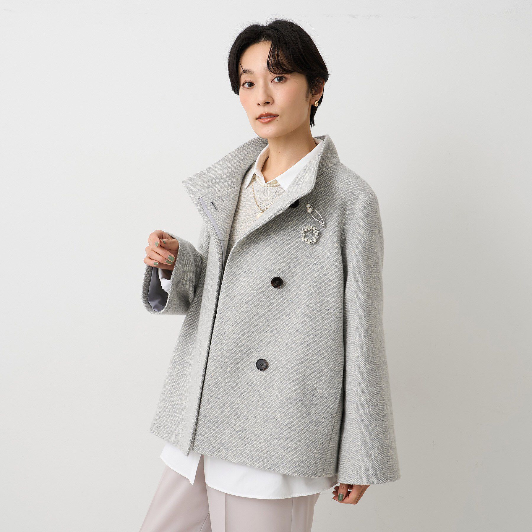 UNTITLED「【スタンドカラー/オンオフ使える】クラシカルツイードコート」|その他|ライトグレー(011