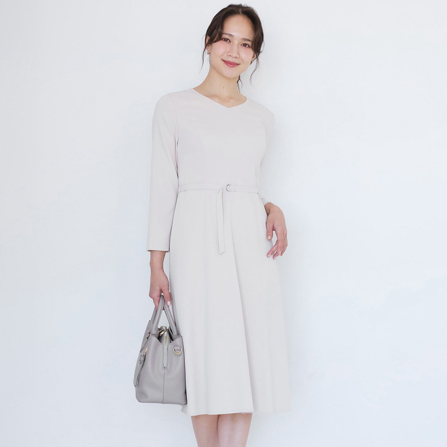 COUP DE CHANCE「【手洗い可／日本製／伸縮性／セットアップ可】共地ベルト付フレアーワンピース」|ワンピース|