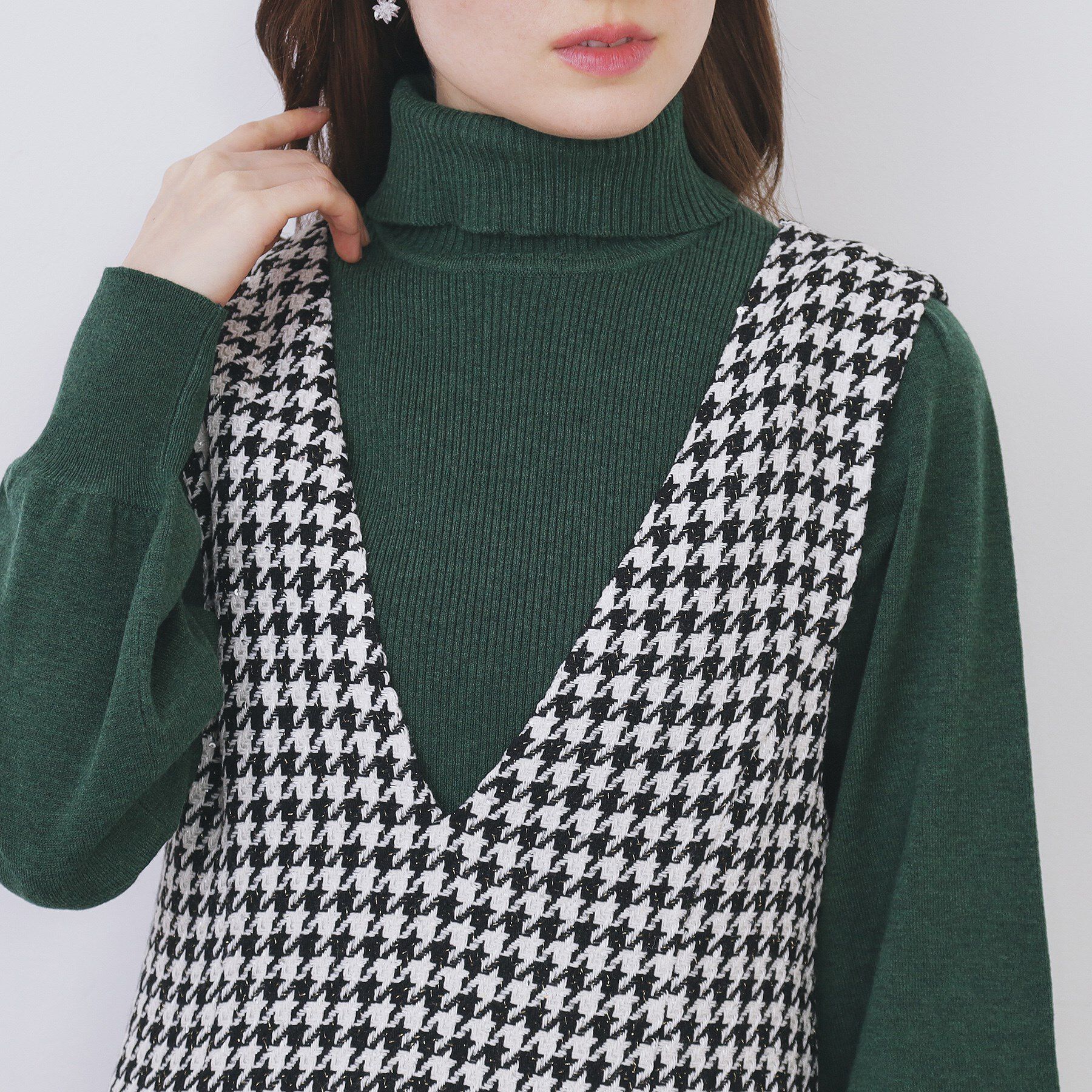 index「ラメスパンコール千鳥柄ジャンスカ【洗濯機OK/イージーアイロン】」|ワンピース|