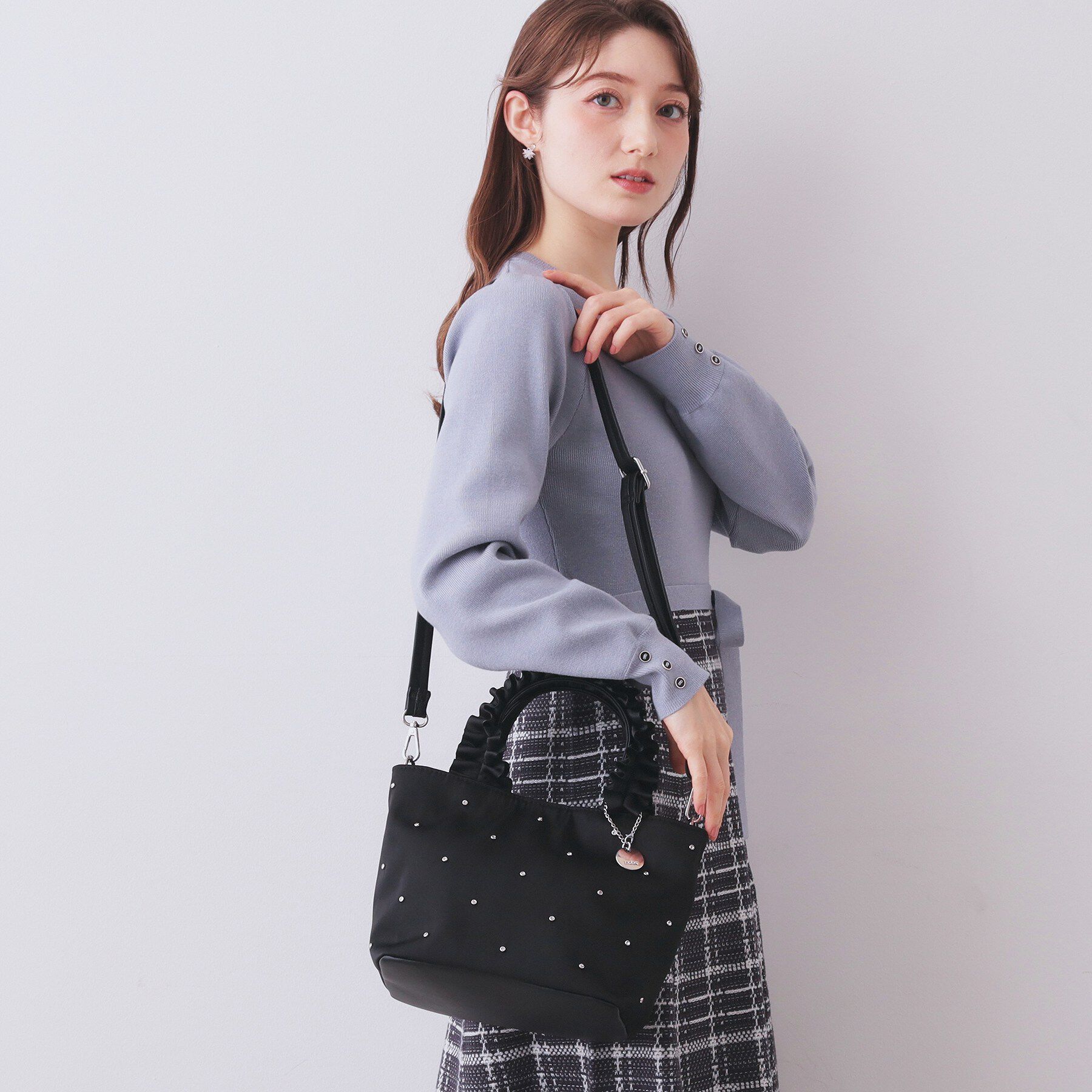 index「持ち手フリルビジューミドルトートバッグ【2WAY】」|トートバッグ|