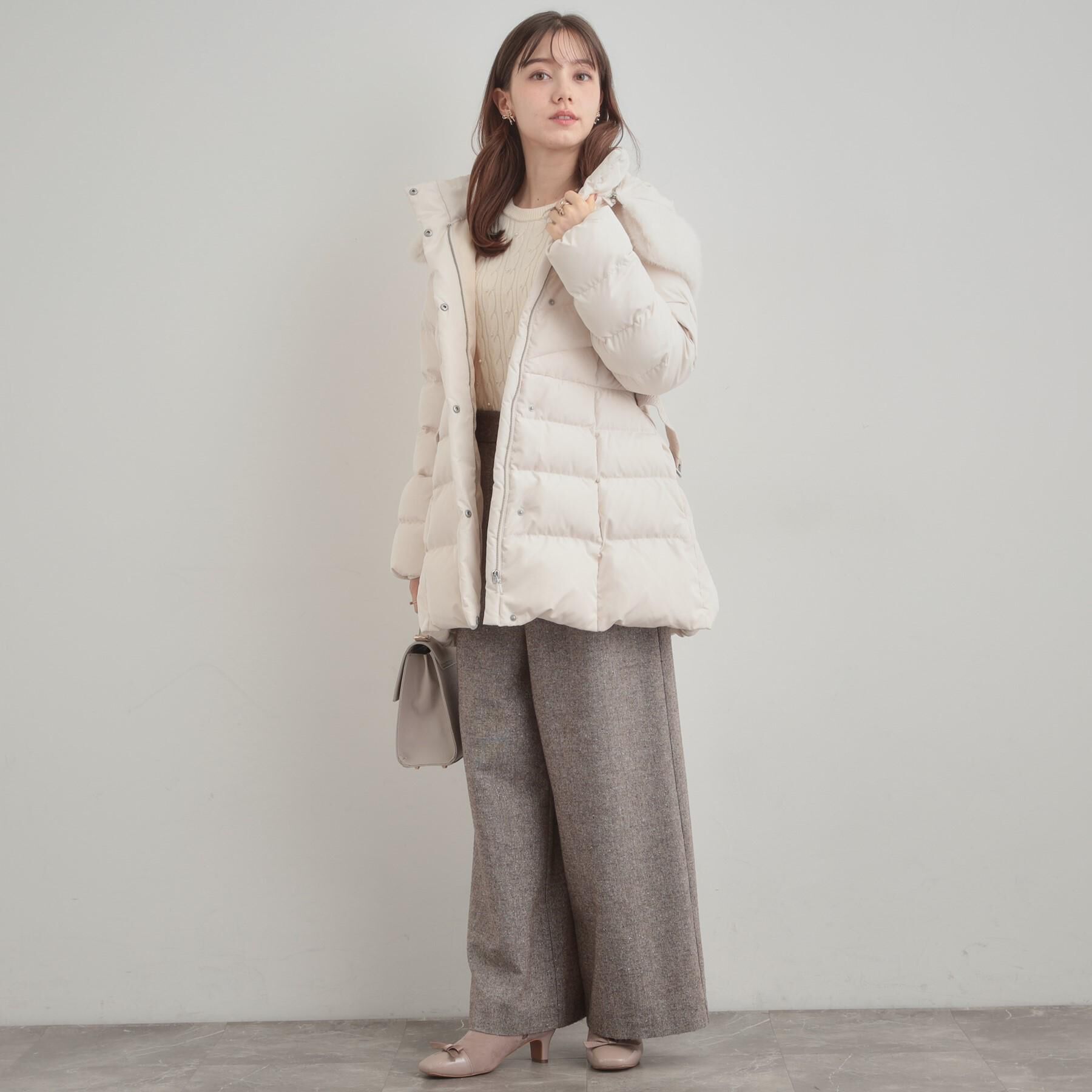 Couture broach「【2WAY・ベルト付き】フードフェイクファー ミドル丈ダウンコート」|ダウン|