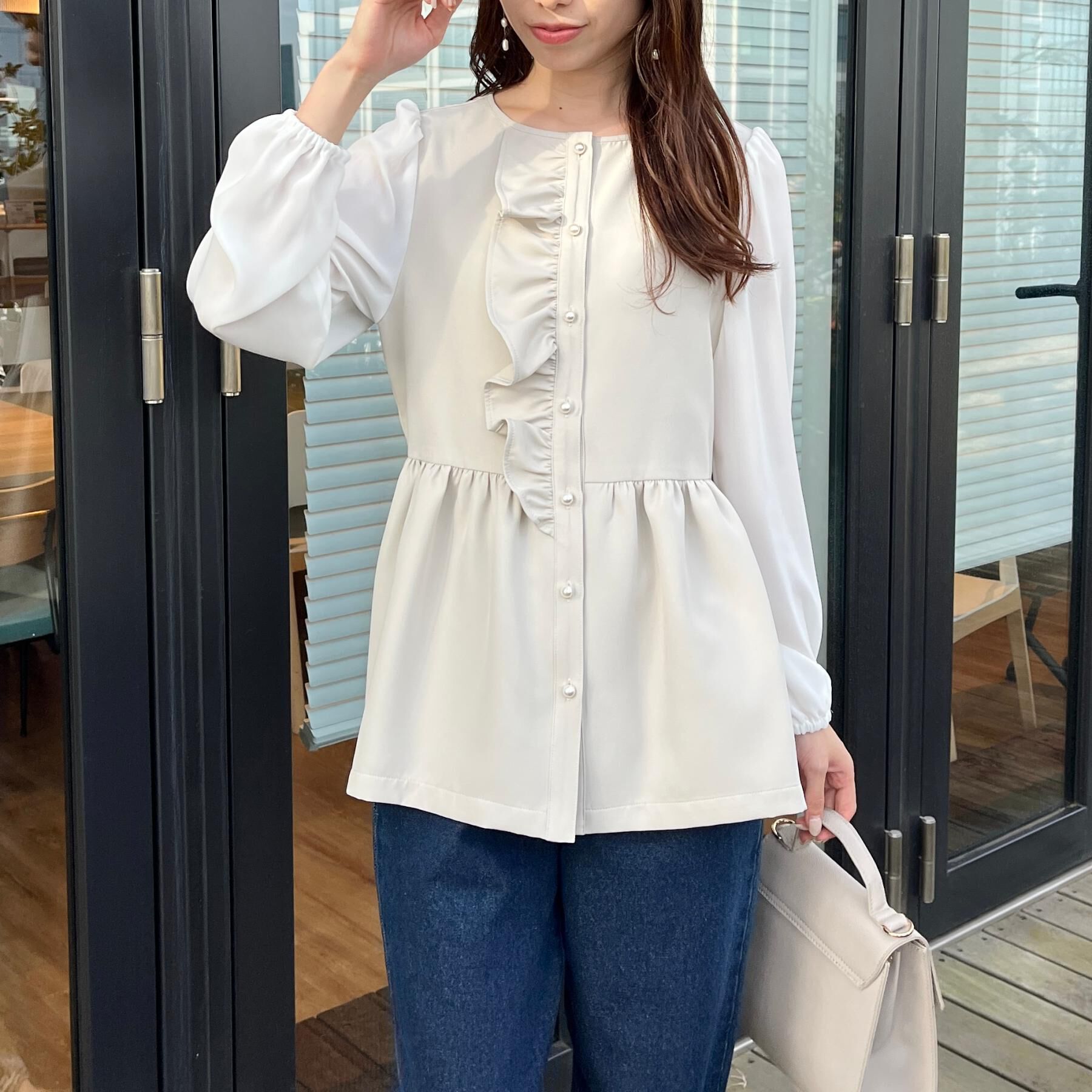 Couture broach「【ハレの日・通勤】フリルドッキング ペプラムブラウス」|シャツ・ブラウス|