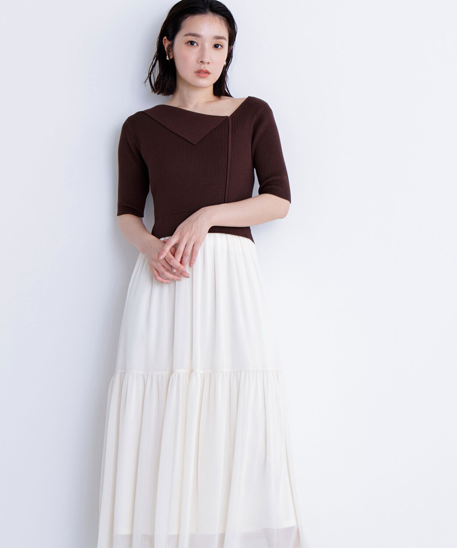  「アシメカラードッキングワンピース」|ワンピース|ブラウン&times;オ  2