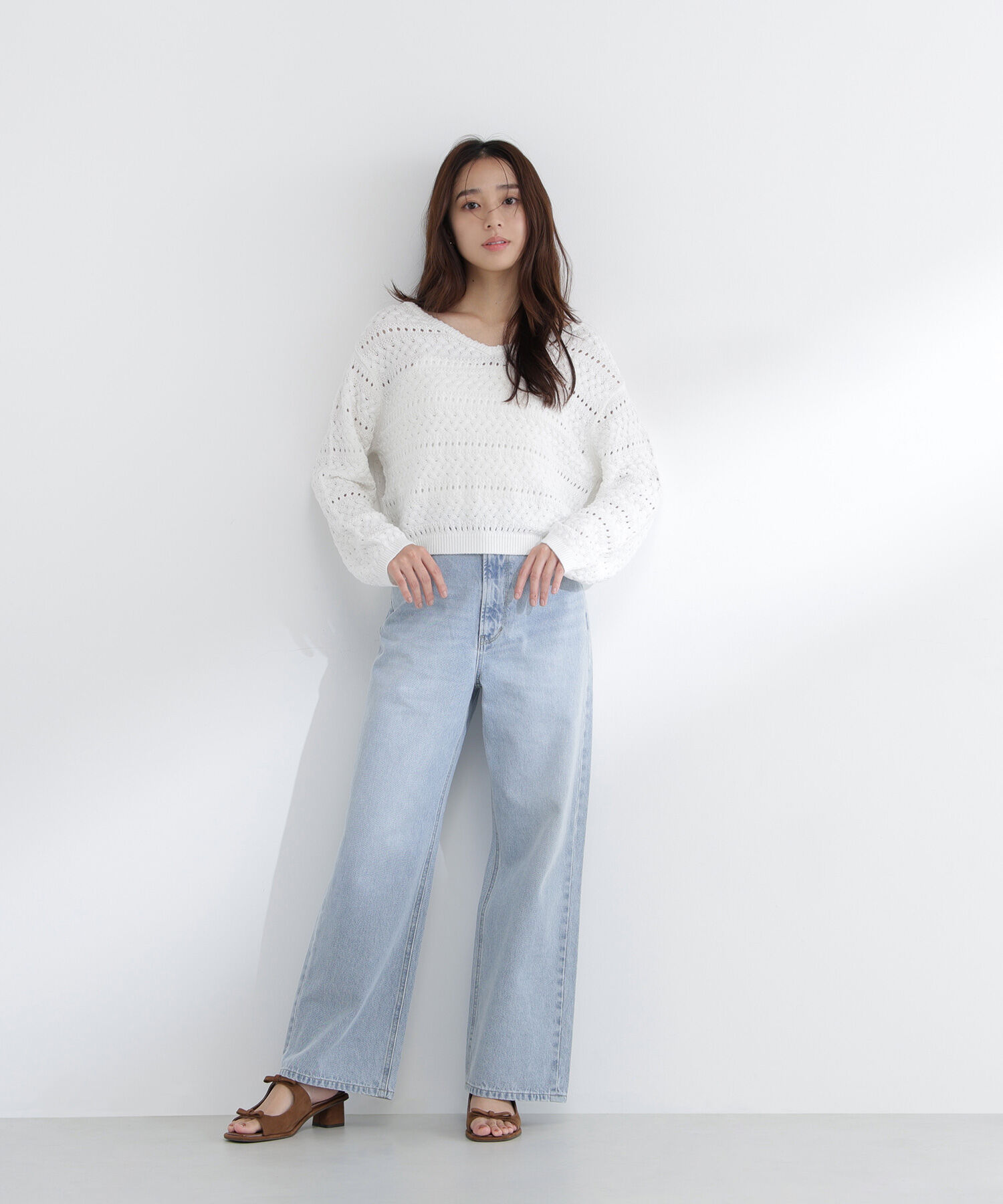  「Vネック透かし編みニット」|ニット・セーター|