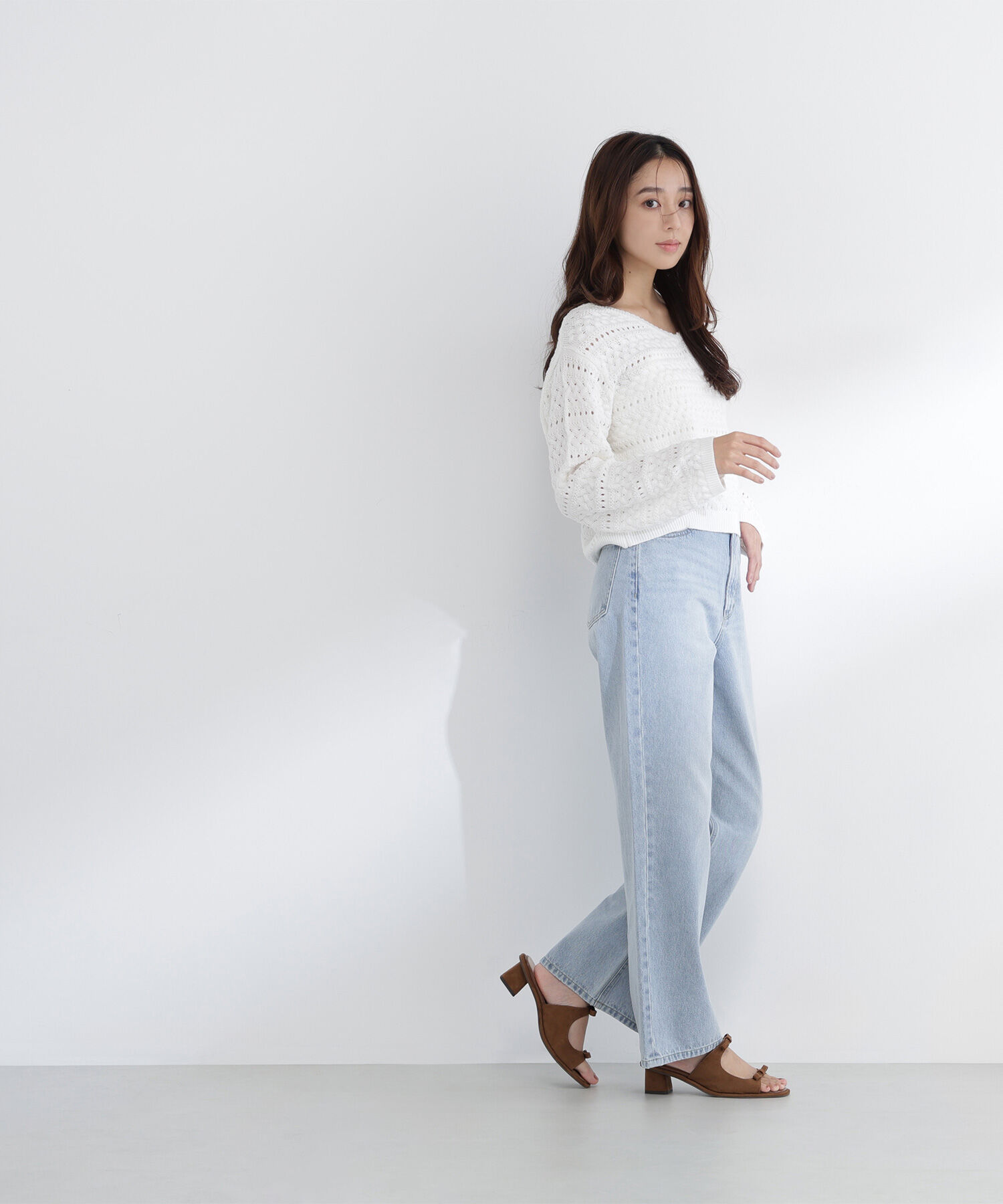  「Vネック透かし編みニット」|ニット・セーター|