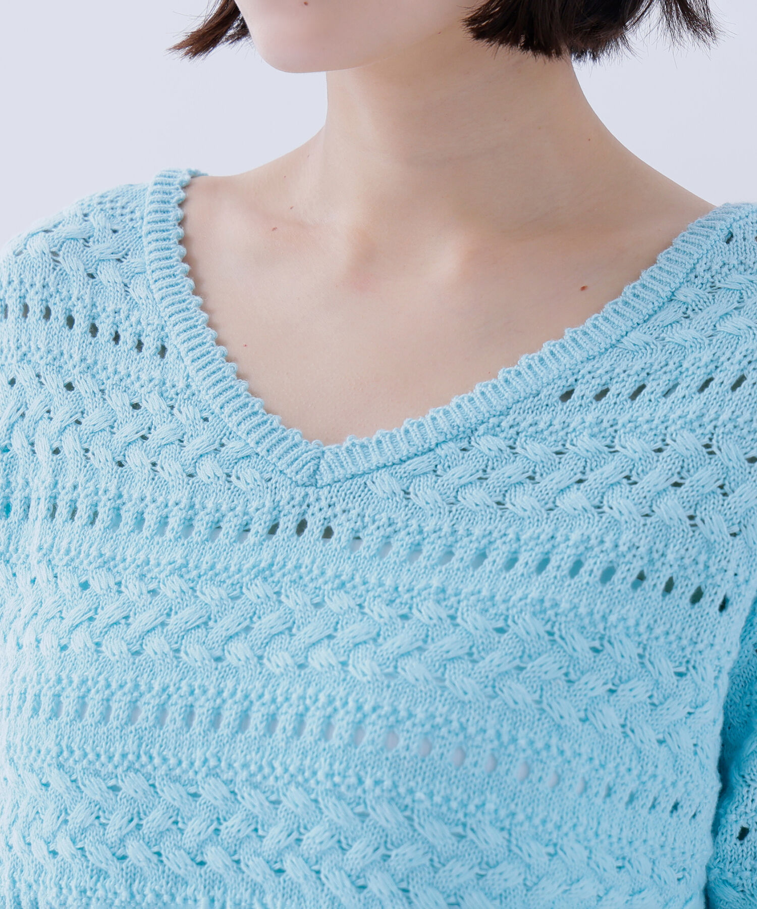  「Vネック透かし編みニット」|ニット・セーター|