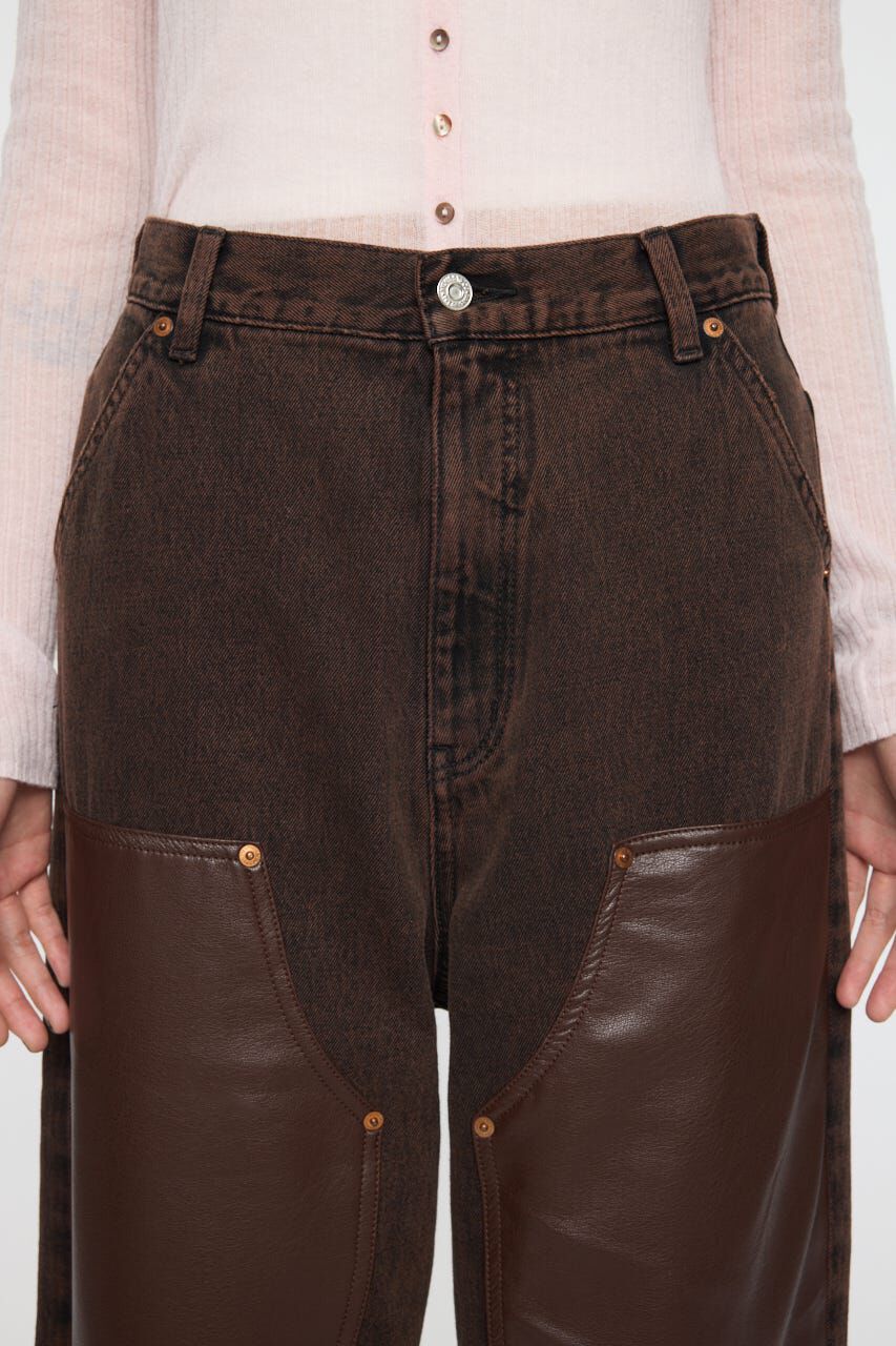 MOUSSY「F/LEATHER DOUBLE KNEE パンツ」|デニム|