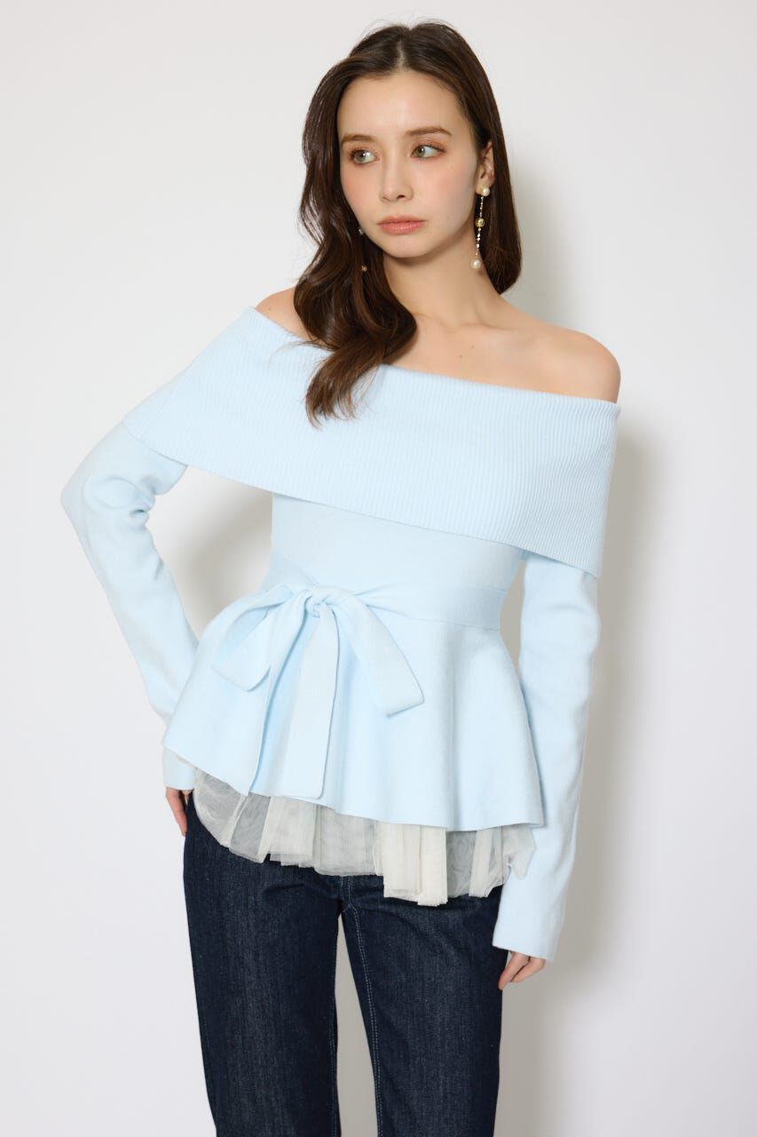 rienda「チュールレイヤードペプラムニットトップス」|ニット・セーター|