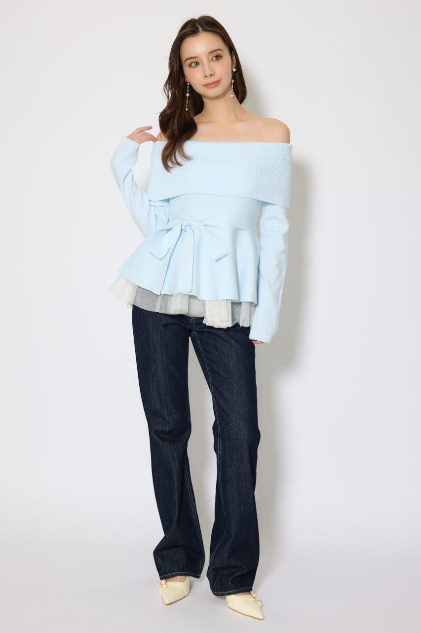 rienda「チュールレイヤードペプラムニットトップス」|ニット・セーター|