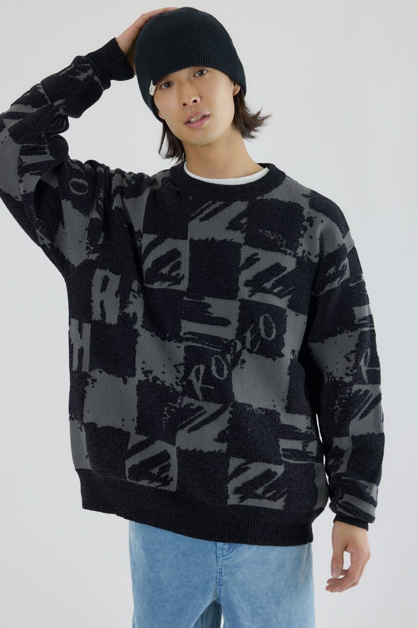 RODEO CROWNS「ブロークンチェックニット」|ニット・セーター|BLK