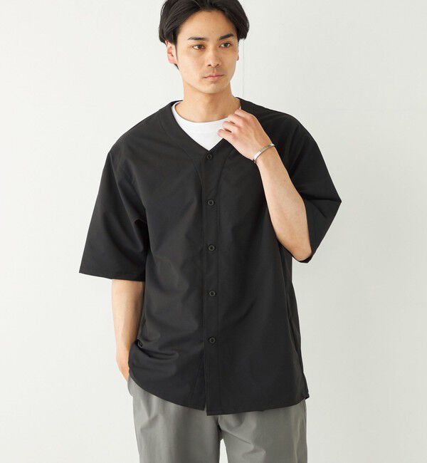 SHIPS Colors 「SHIPS Colors:〈洗濯機可能〉MoveFit(R) ノーカラー ショートスリーブ シャツ」|シャツ・ブラウス|ブラック