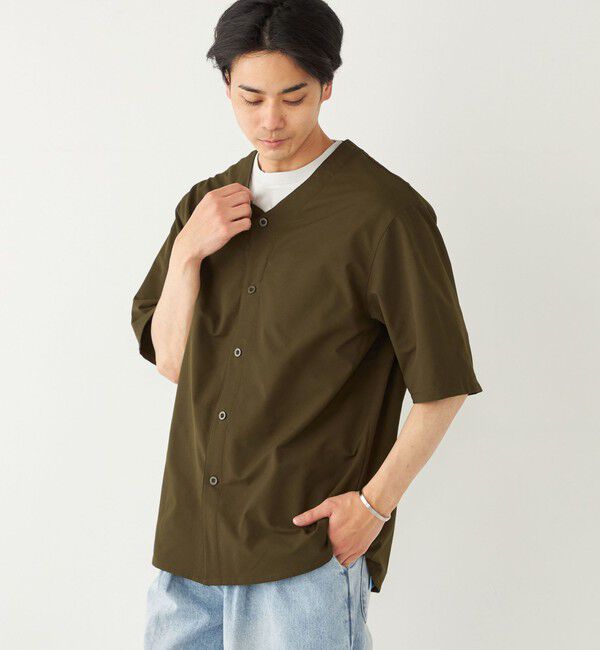 SHIPS Colors 「SHIPS Colors:〈洗濯機可能〉MoveFit(R) ノーカラー ショートスリーブ シャツ」|シャツ・ブラウス|