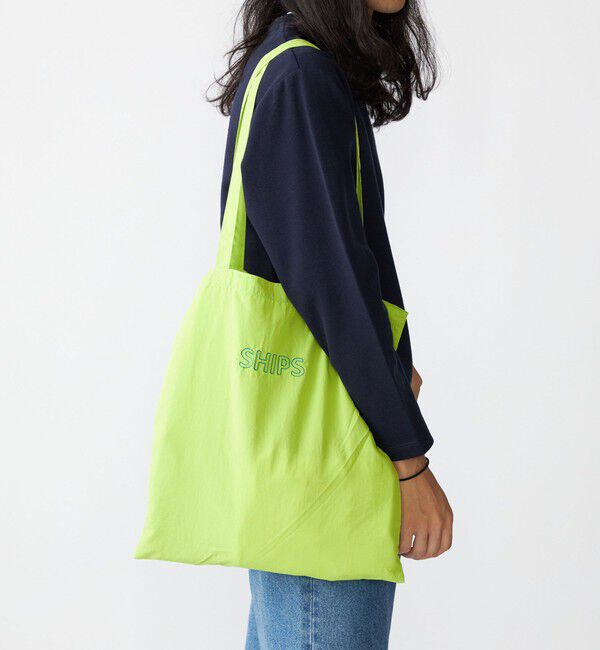 SHIPS「【WEB限定】SHIPS: パッカブル ナイロン SHIPSロゴ エンブロイダリー トート バッグ」|トートバッグ|イエロー