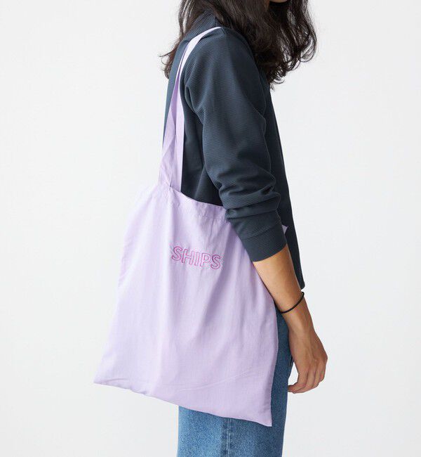 SHIPS「【WEB限定】SHIPS: パッカブル ナイロン SHIPSロゴ エンブロイダリー トート バッグ」|トートバッグ|ラベンダー