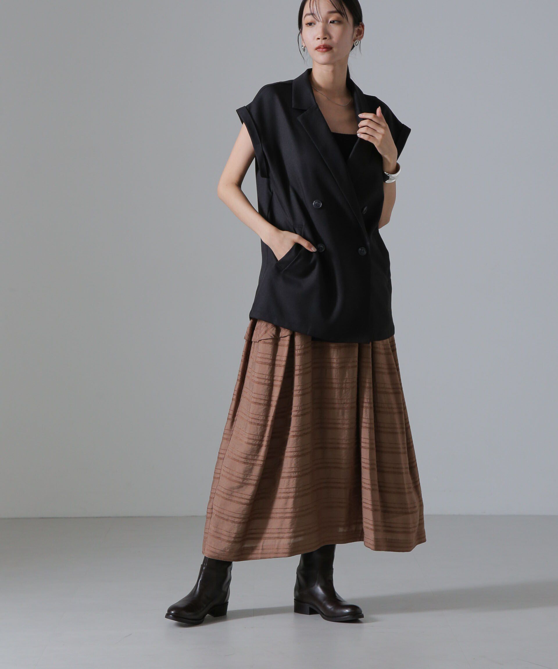 nano･universe「マルチボーダータックディティールスカート」|スカート|