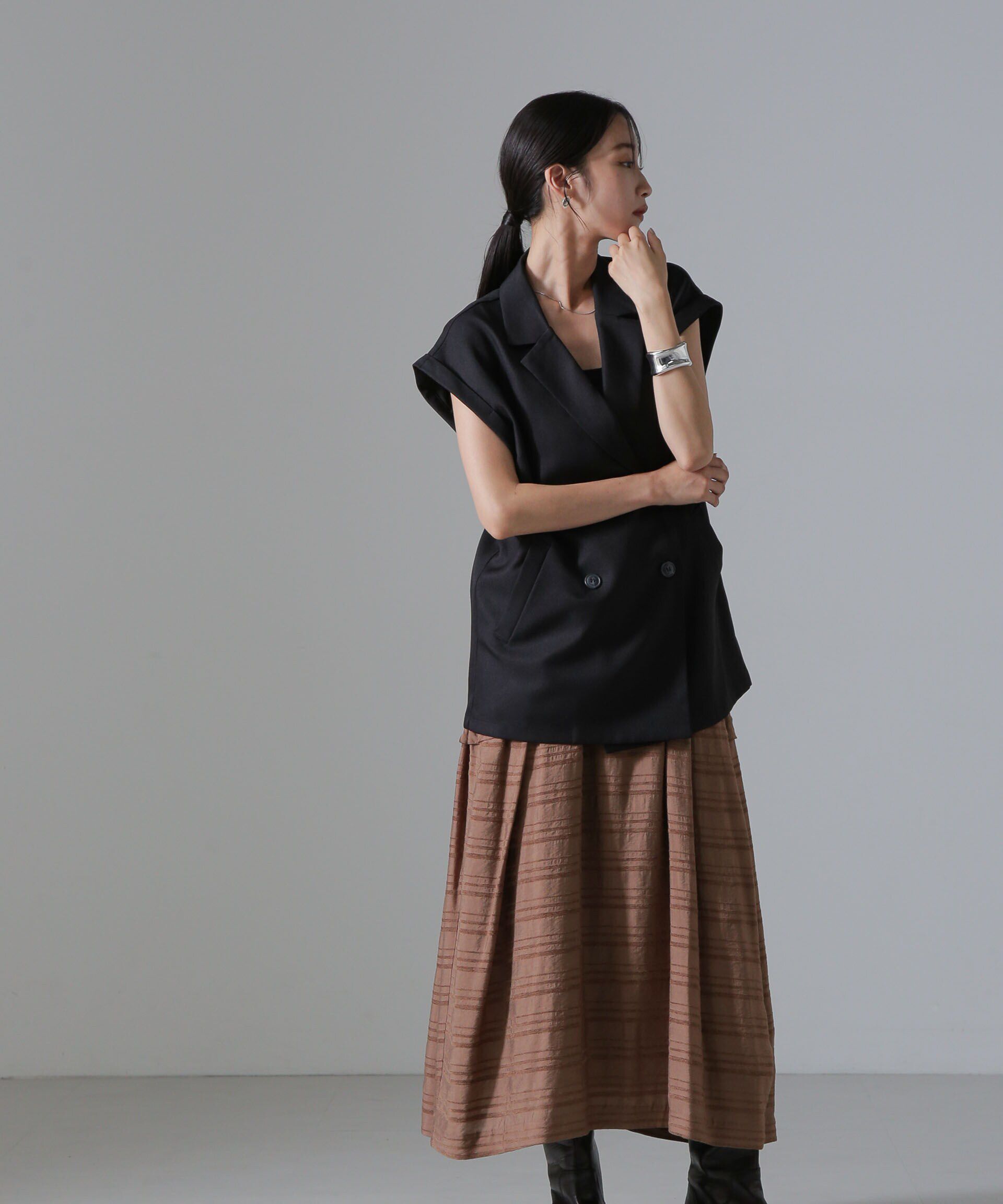 nano･universe「マルチボーダータックディティールスカート」|スカート|