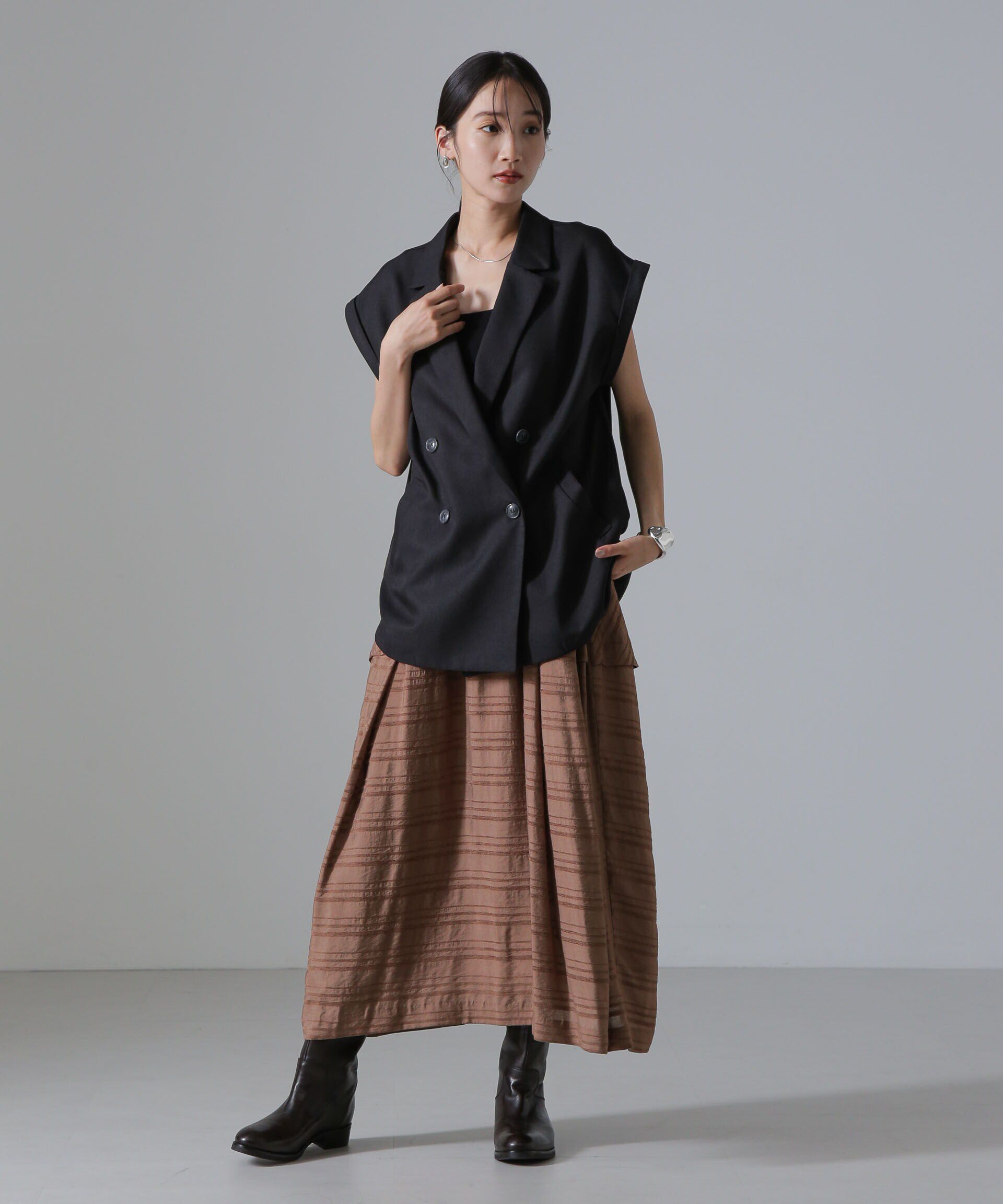 nano･universe「マルチボーダータックディティールスカート」|スカート|