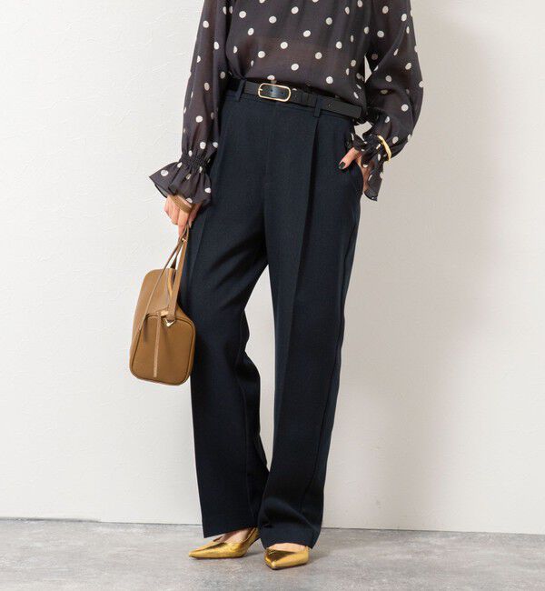 NOLLEY'S「ウォッシャブルウール調愛されセミワイドパンツ」|その他|ネイビー